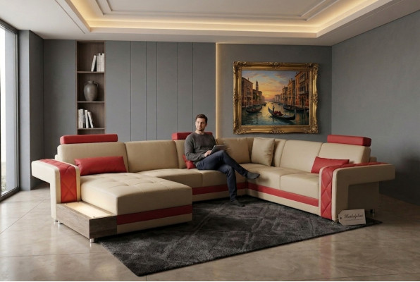 Leather sofa couch living landscape corner set design modern decorative sofa