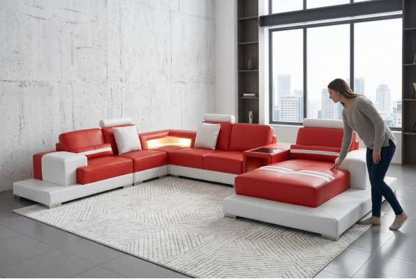 Leather sofa couch living landscape corner set decorative design modern sofa