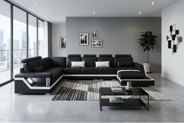 Leather sofa living area corner suite design modern sofa U-shape