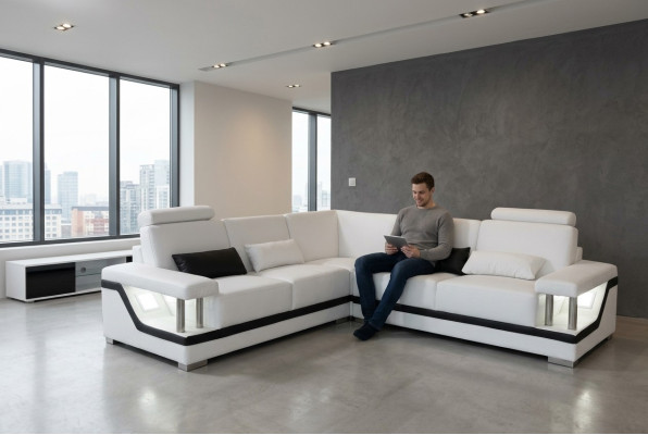 Leather sofa couch living landscape corner set design modern corner sofa L-shape L6002