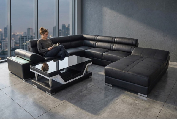 Leather sofa couch living area corner suite design modern sofa U-shape