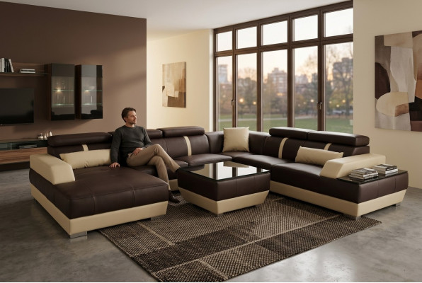 Leather sofa living landscape corner set design modern sofa decorative U-shape