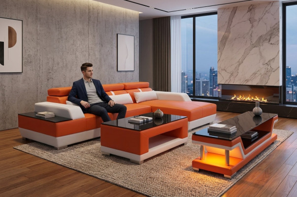 Leather sofa living area corner set design modern sofa L-shape chaise
