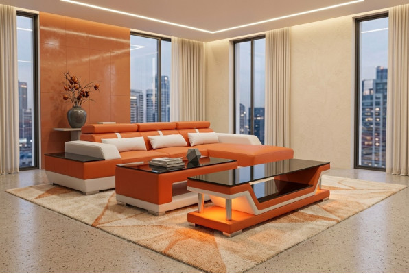 Leather sofa living area corner set design modern sofa L-shape chaise