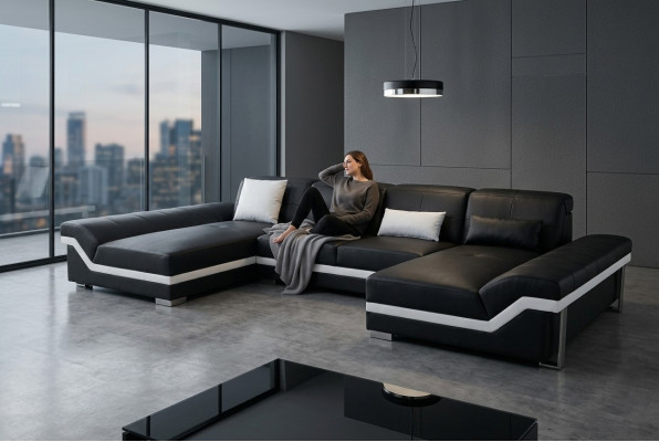 Leather Sofa Couch Living Landscape Corner Set Design Modern Sofa U-Shape K5007C