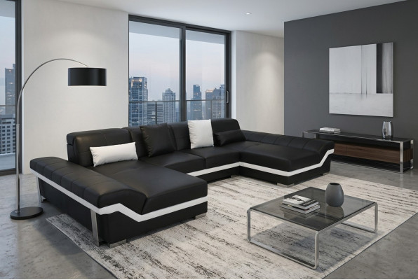 Leather Sofa Couch Living Landscape Corner Set Design Modern Sofa U-Shape K5007C