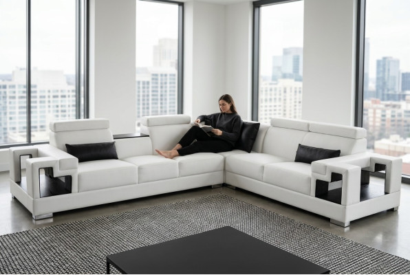 Leather sofa couch living area corner set design modern sofa L-shape K5001