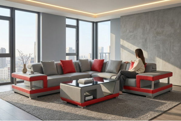 Leather sofa couch living landscape corner set decor design modern sofa L-shape