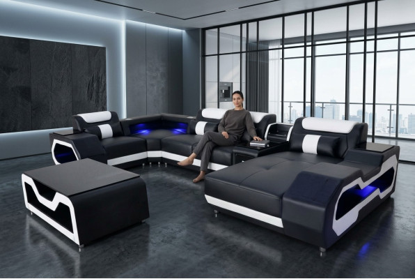 Leather sofa corner set design modern living area coffee table U shape G8046 new