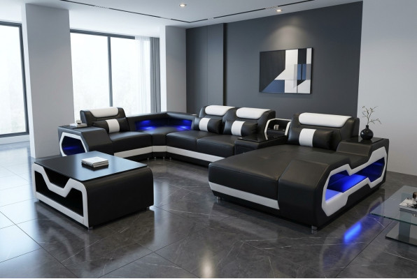 Leather sofa corner set design modern living area coffee table U shape G8046 new