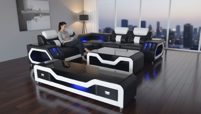 Leather sofa living landscape corner set design modern sofa L-shape coffee table G8046