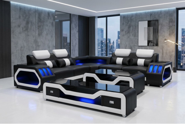 Leather sofa living landscape corner set design modern sofa L-shape coffee table G8046