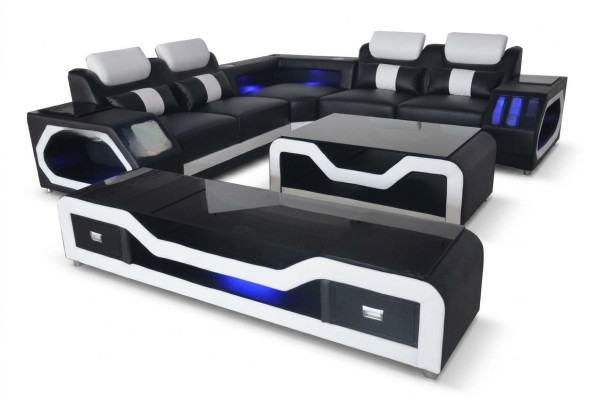 Leather sofa living landscape corner set design modern sofa L-shape coffee table G8046