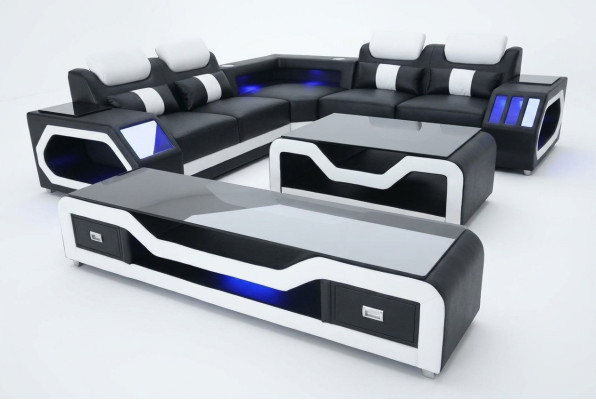 3 pcs. Set Leather Sofa Couch Suite Corner Seat Cushion + Table + RTV L Shape New