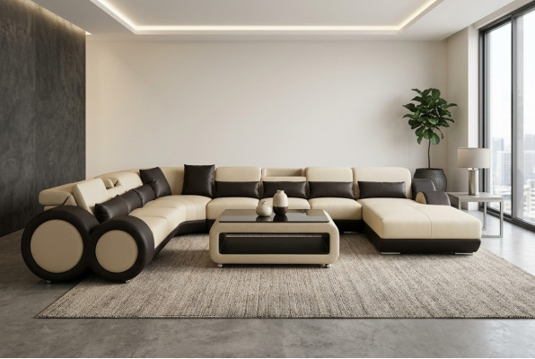 Leather sofa living landscape suite design modern corner sofa U-shape chaise G8035