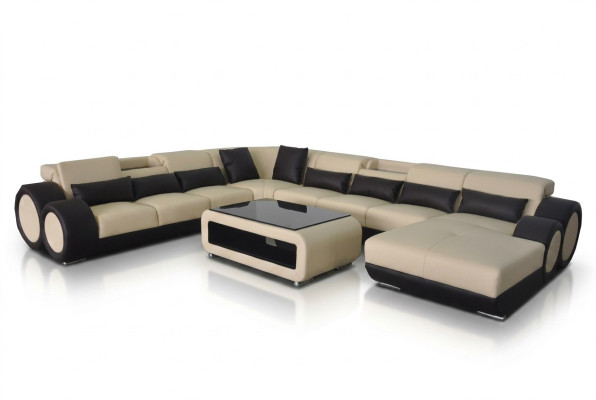 Leather sofa living landscape suite design modern corner sofa U-shape chaise G8035