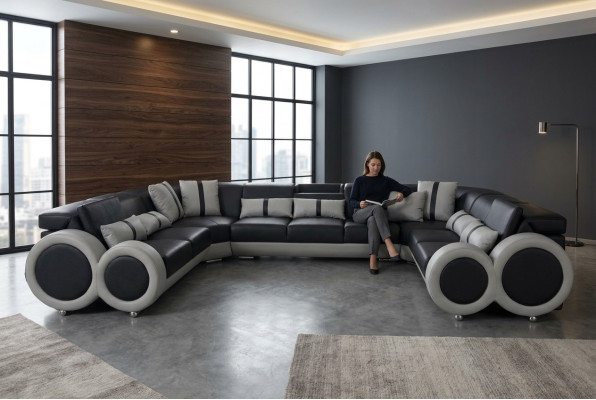 Leather sofa couch upholstery corner set design modern corner U-shape living landscape