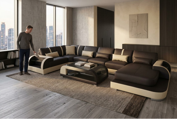 Leather Couch Upholstery Seat Corner Set Modern Design Living Landscape U-Shaped Sofas