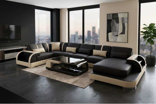 Leather Couch Upholstery Seat Corner Set Modern Design Living Landscape U-Shaped Sofas