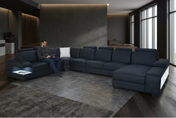 Leather couch, upholstery seating, design modern, corner sofa, U-shape, living landscape