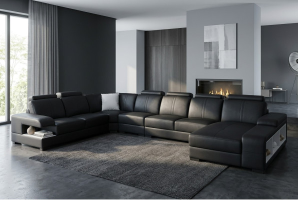 Leather couch, upholstery seating, design modern, corner sofa, U-shape, living landscape