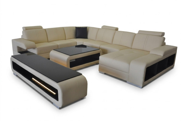 Leather sofa living room set design modern corner sofa U-shape table RTV G8028