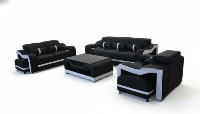 Sofa Leather Couch Upholstery Set 3+2+1 Seat Complete Set G8027D + Table