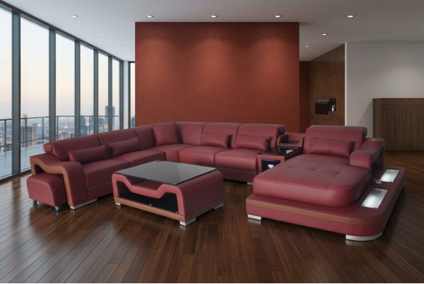 Leather living room set design modern corner sofa U-shaped G8027G table