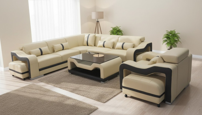 Leather sofa couch upholstery corner suite TV table seating corner armchair living landscape