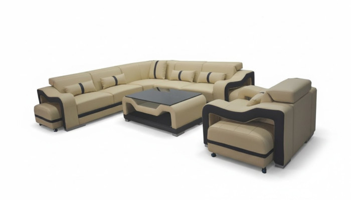 Leather sofa couch upholstery corner suite TV table seating corner armchair living landscape