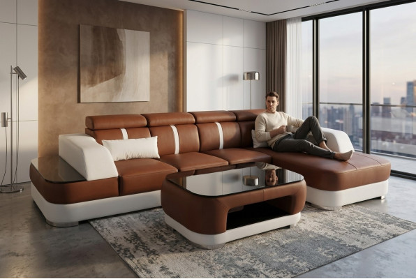 Leather couch upholstery seat design modern corner suite sofa living landscape + table