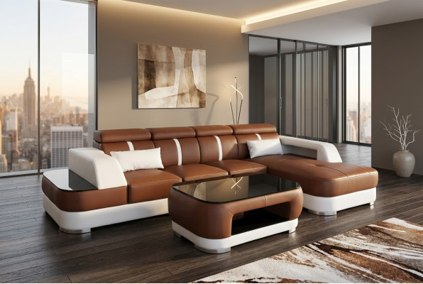 Leather couch upholstery seat design modern corner suite sofa living landscape + table
