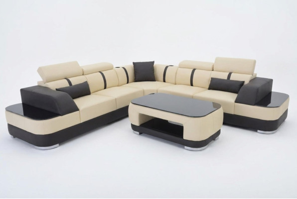 Corner sofa leather upholstery corner seat set couches L shape + table living area