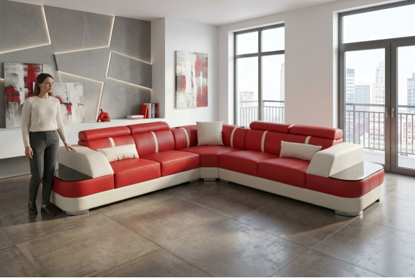 Leather Sofa Lounge Suite Design Modern Corner Sofas Luxury L-Shape G8026B