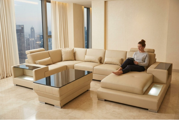 Leather Sofa Couch Upholstery Corner Designer Suite Living Landscape Suites Corner New