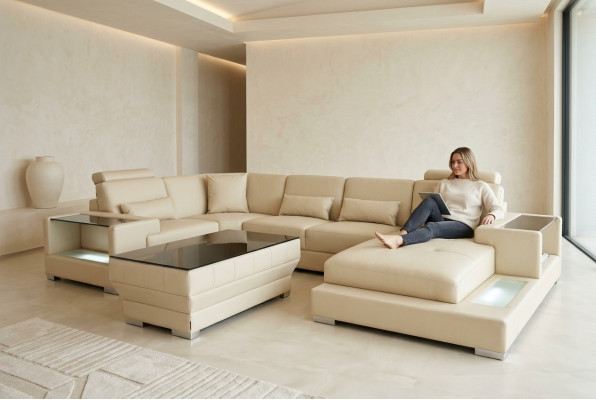 Leather sofa living landscape set design modern corner sofa U-shape G8023