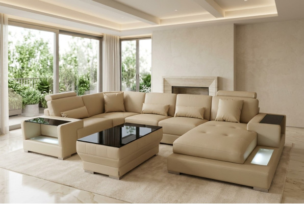 Leather sofa living landscape set design modern corner sofa U-shape G8023