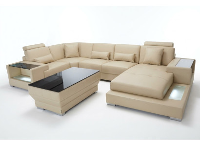 Leather sofa living landscape set design modern corner sofa U-shape G8023