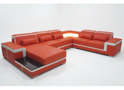 Comfortable XXL leather sofa with innovative ergonomics and LED lighting.