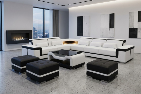 Leather Sofa Couch Upholstery Corner Modern Set Living Area Table Stool G8020B