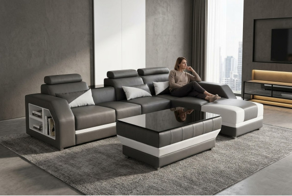 Leather corner sofa couch upholstered couches sofas living landscape luxury suite + table
