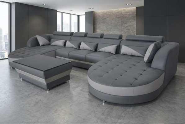Leather Sofa Modern Couch Upholstered Design Living Landscape + Table