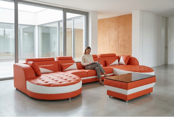 Leather corner sofa sectional upholstery design modern couch sofas U-shape G8018