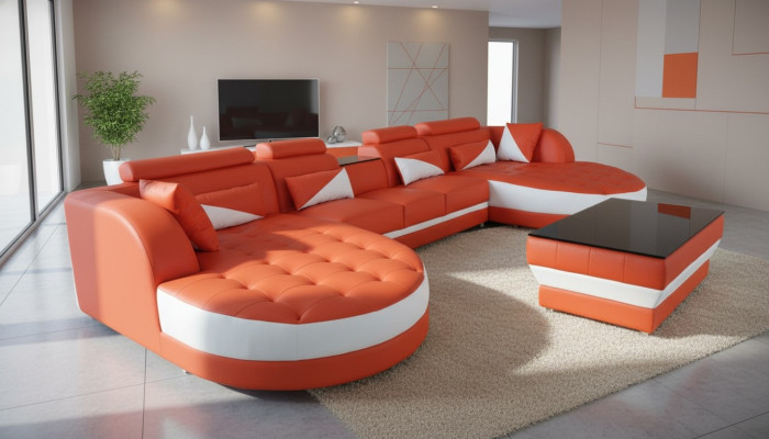 Leather corner sofa sectional upholstery design modern couch sofas U-shape G8018