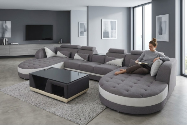Corner sofa cushion couch seating suite modern U-shaped living landscape corner leather