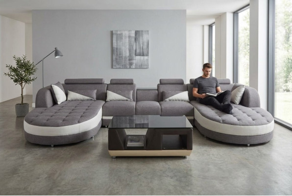 Leather Sofa Modern Couch Upholstered Living Area + Table Sofas Corner Seat Design