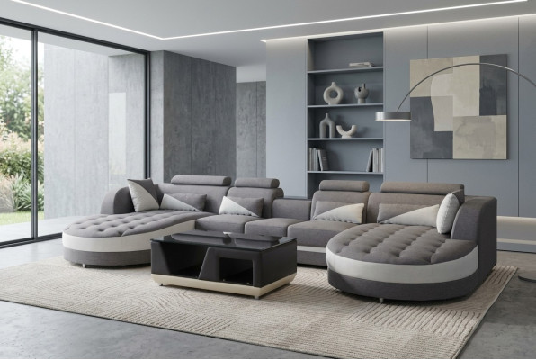 Leather Sofa Modern Couch Upholstered Living Area + Table Sofas Corner Seat Design