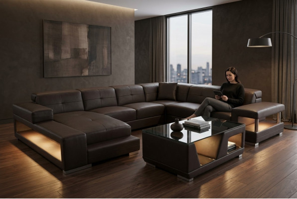 Leather sofa corner living landscape suite design modern corner sofa U-shape G8017