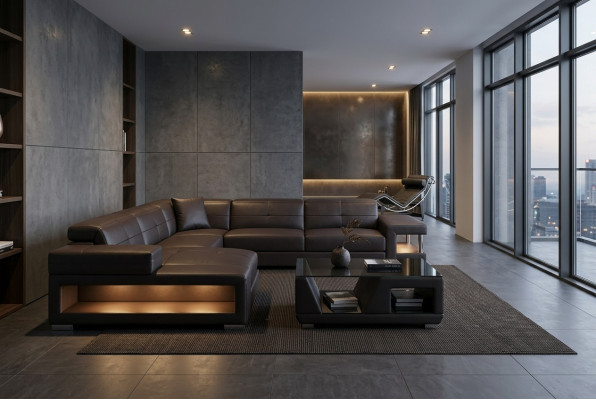 Leather sofa corner living landscape suite design modern corner sofa U-shape G8017