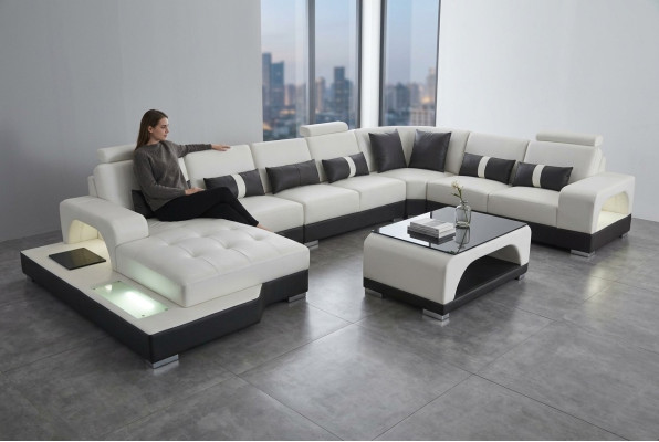 Leather sofa, modern couch, upholstered living landscape, XXL big corner couches, seating design.